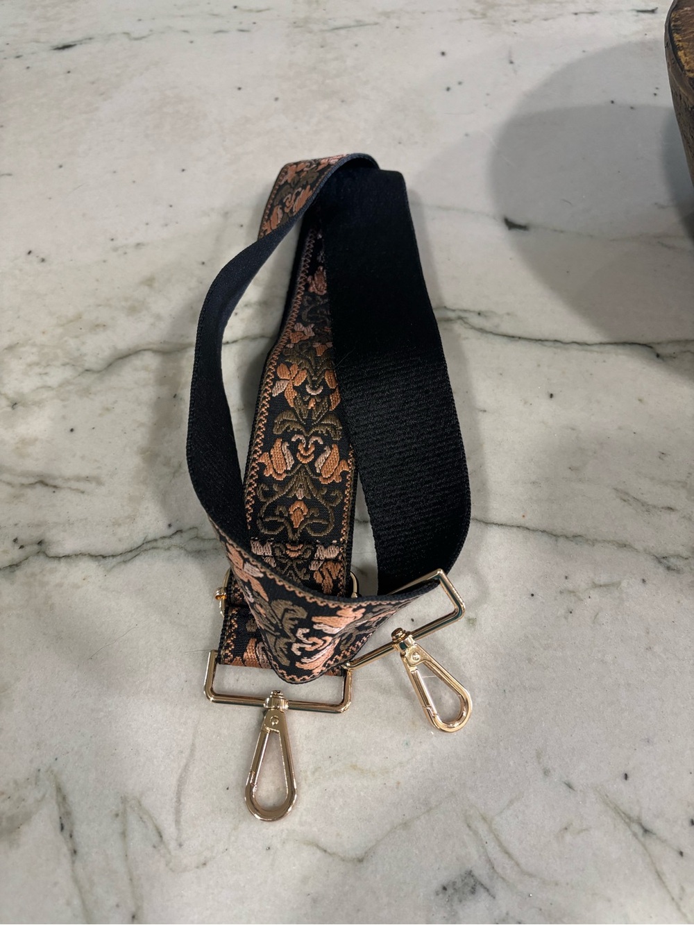 Adjustable Black and Copper Jacquard Strap with Gold Hardware - Picture 3 of 5